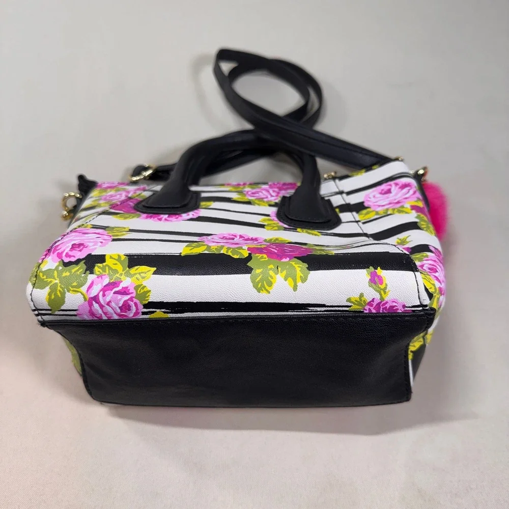 Luv Betsey by Betsey Johnson Small Floral Striped Crossbody Bag Black Pink Girly